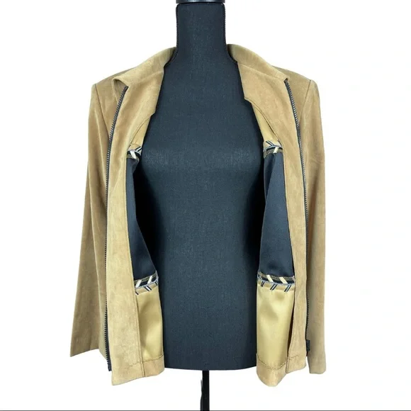 WORTHINGTON Women’s Size 12 Camel/Black‎ Full Zip Jacket With Shoulder Pads NWT - Picture 8 of 11